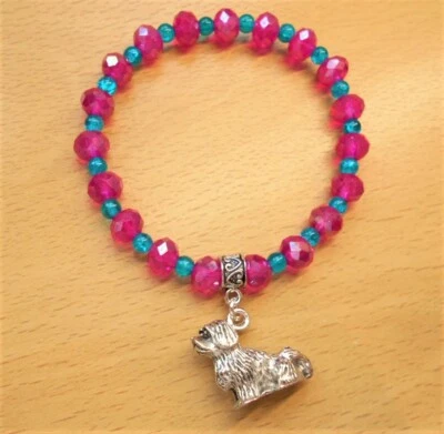 £3.99 • Buy Shih Tzu Or Lhasa Apso Dog Glass Beaded Bracelet With Charm Pup Elastic Handmade