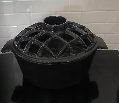 2.2 Qt Black Enamel Filigree Steamer - Lattice Top - • $59.99