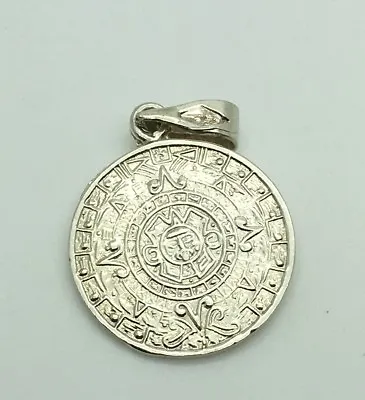 Sterling Silver Aztec Calendar Pendant Sun Dial Mayan Mexico GG 110 • £38.57