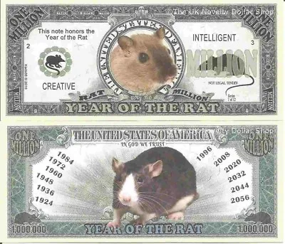 Year Of The Rat Creative Intelligent Million Dollar Bills X2 Chinese Zodiac 2020 • £1.99