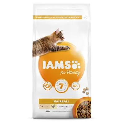 Dry Cat Food IAMS VITALITY Hairball Adult Cat Complete Nutrition Chicken 2kg • £16.50