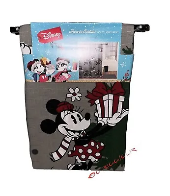 Disney Mickey & Minnie Mouse Shower Curtain Christmas Tree Gifts 72”x72” Gray • $38