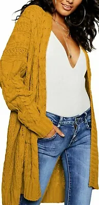 Womens Chunky Knit Sweater Open Front Pocket Coat Long Cardigan Coat Tops Jacket • £15.90