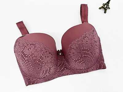 UK Plus Size Padded Bra Lace Embroidery Underwired Full Coverage Bra 36-48 EFGH • £10.98