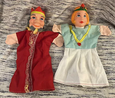 Vintage German Plastic Head Cloth Body Hand Puppets King/Queen Set/2 • $24