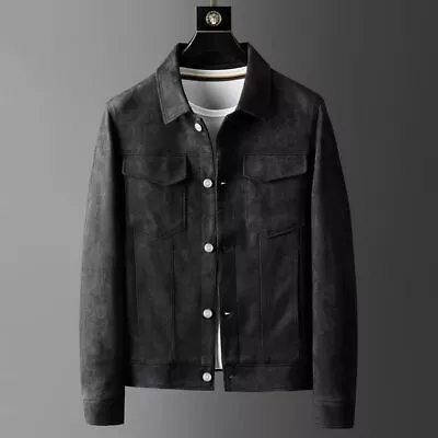 Men Faux Suede Leather Jacket Coat Single Breasted Classic Trucker Tops Outwear • $52.35