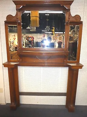 Antique Oak Fireplace Mantle. 3 Beveled Mirrors. 2 Columns. 84 H X 60 W. 1870 • $2295