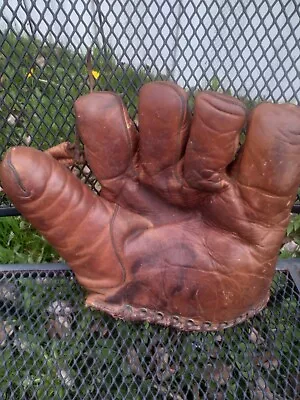 Vintage 1930s Leather Split Finger Baseball Glove Tie Back  • $29.99