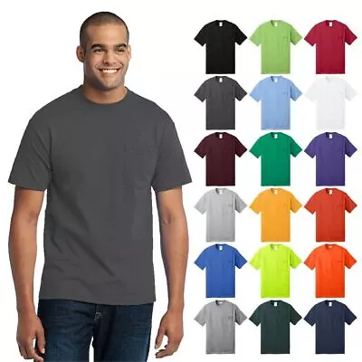 BIG & TALL PC55PT Pocket T-Shirt Core Blend 50/50 Cotton/Poly Plain Blank Tee • $14.63