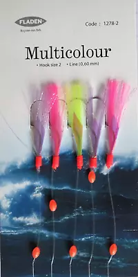 Fladen Feather Flash Multicolour Rigs 5 Hook Size 2 Fishing Mackerel Herring X 5 • £7.95