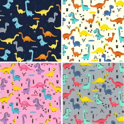 Polycotton Fabric Colourful Dinosaurs Dino Prehistoric Children Drawings • £3.40