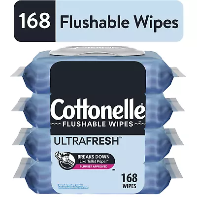 Ultra Fresh Flushable Wet Wipes 4 Flip-Top Packs 42 Wipes Per Pack 168 Count • $10.99