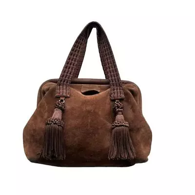 Vintage Moschino Suede Crochet Top Handle Tassel Bag Brown • $125