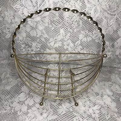 Vtg MCM Gold Brass Metal Wire Basket Artificial Flower Or Real Fruit Arrangement • $7.25