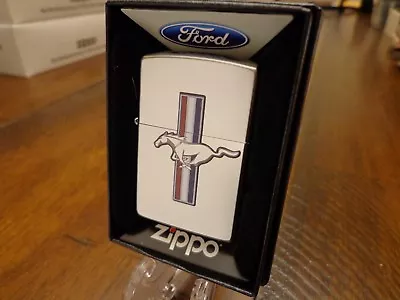 Ford Mustang Logo Satin Chrome Zippo Lighter Mint In Box • $27.95