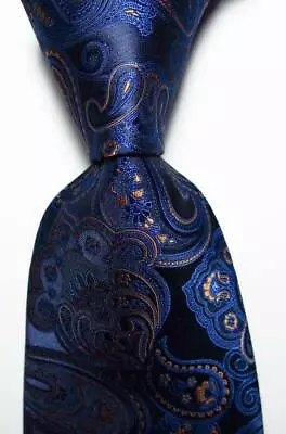 New Classic Paisley Dark Blue Brown JACQUARD WOVEN Silk Men's Tie Necktie • $8.99