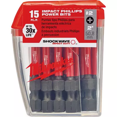 Milwaukee #2 Philips Shockwave 2 Inch Impact Duty Steel Driver Bits 15-Pieces • $4.99