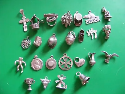 Zc Vintage Sterling Silver Charms Charm Frog Pixie Hat Jug Bull Bell Church • $21.27