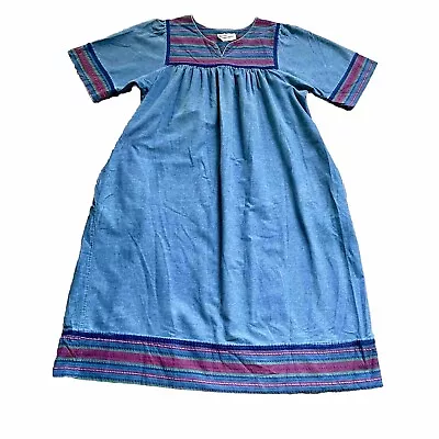 Krist Gudnason Blue Denim Aztec House Dress Mumu Women’s Size XL Grannycore • $49