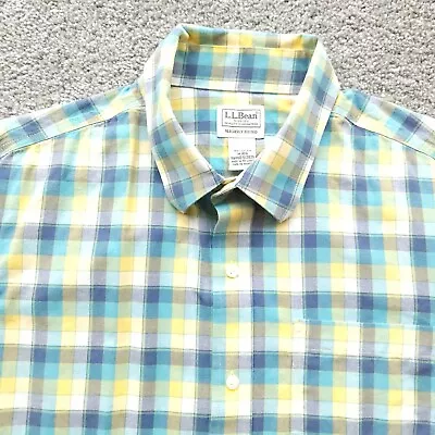 L.L BEAN Shirt Mens Medium Regular Yellow Blue Plaid Slightly Fitted Casual • $14.29