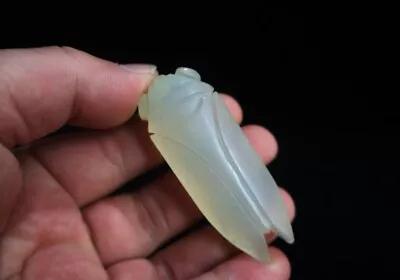 Chinese Ancient Qing Dynasty Hetian Jade Carving Cicada Pendant • $39
