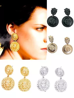 Gold Silver Statement Chunky Coin Circle Drop Dangle Earrings Style Jewellery UK • £4.99