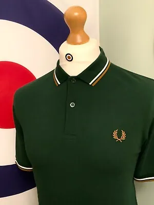 £32.99 • Buy Fred Perry Twin-Tipped Polo Shirt - Large, Green & Gold - Mod Ska