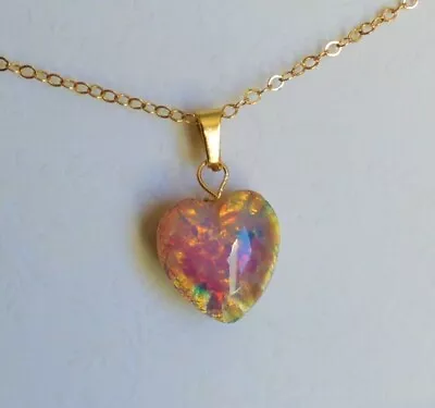 Beautiful Rare Vintage Fire Opal Heart Yellow Gold Pendant Handmade • $77.90