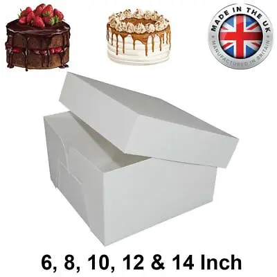 White Cake Box & Lid Stapleless Square 6 8 10 12 & 14 Inch Wedding Birthday • £39.99