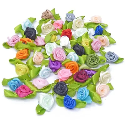 Mini 15mm Rose Satin Ribbon Rose Buds Craft Decorative Craft Flowers -20 Colours • £3.29