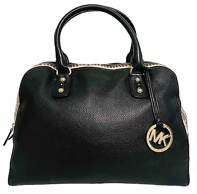 Michael Kors Black Leather With Snakeskin Embossed Sides Satchel Handbag Purse • $43