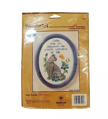 Vintage WonderArt #7105 Small Wonder Cross Stitch Kit Frame Cat Butterfly Flower • $14.99