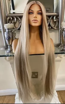 £98 • Buy Blonde Lace Front Wig Transparent Lace 2 Tone Centre Part Wig 613 Kim K Lace Wig