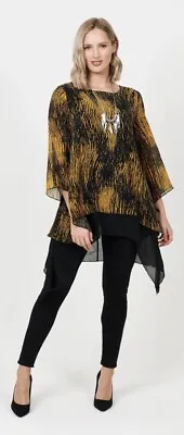 Saloos Flared Double Layer Mustard Tunic Top With Necklace Size 18 RRP £56 • £12.99