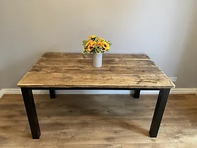 Pub Style Dining Table 180cm Steel Reclaimed Wood Rustic Farmhouse Industrial • £370