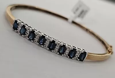 9ct Yellow Gold Diamond & Sapphire Bangle 8.1g • £450