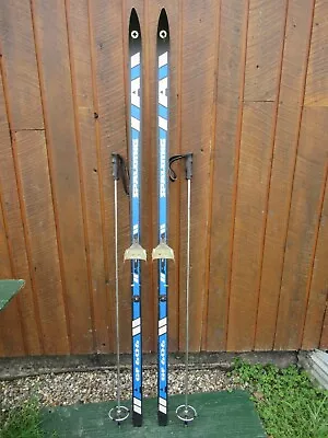 Vintage Snow Skis 73  Long White Black Blue Color Finish With  SKI POLES • $39.80