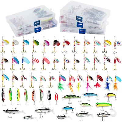 $38.99 • Buy 60 Spinner Crankbait Rooster Tail Bass Trout Fishing Lure Lot Gear Tackle Box