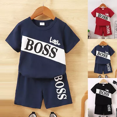 Kids Boys Little Boss T Shirt Shorts Tracksuit Summer Outfit Set Kids Clothes UK • £8.91