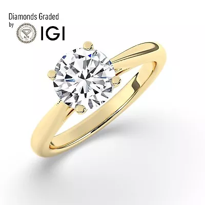 Round Solitaire 18K Yellow Gold Engagement Ring 2 Ct Lab-grown IGI Certified • $1782