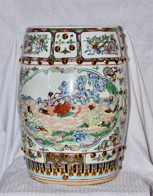 $1250 • Buy Chinese Canton Famille Rose Barrel Garden Seat Signed