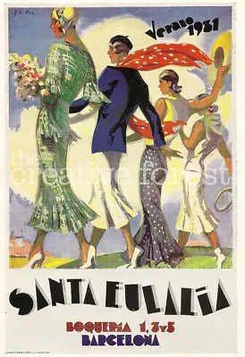 BARCELONA SPAIN 1931 Vintage Art Deco Travel Poster Paper ART PRINT 24x32 In. • $78.62