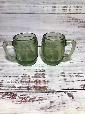 Vintage Pair Green Glass Mini Beer Barrel Mug Toothpick Holder Shot Glass CHIP • $19.99