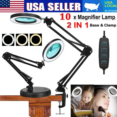 $29.99 • Buy Magnifier LED Lamp 10X Magnifying Glass Desk Light Reading Lamp With Clamp Base