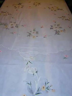 *exquisite White Semi Sheer Madeira Hand Embroidered Oval 62  X 90  Tablecloth* • $50