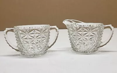 Vintage Anchor Hocking Sugar Bowl & Creamer Set ~ Stars & Bars Pattern • $14.99