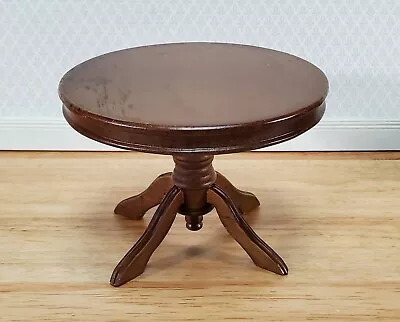Dollhouse Table Round Pedestal Wood Walnut Finish 1:12 Scale Miniature Kitchen • $15.99
