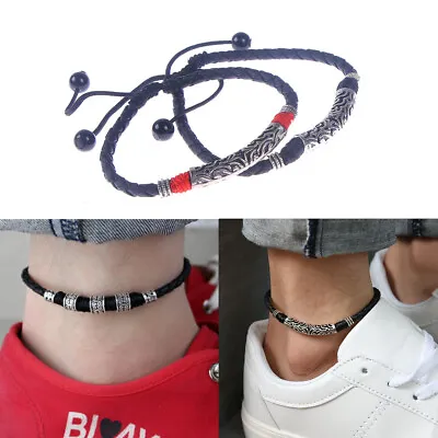 Mens Womens Leather Rope Anklet Ankle Bracelet Barefoot Sandal Beach Foot Chain • £4.07
