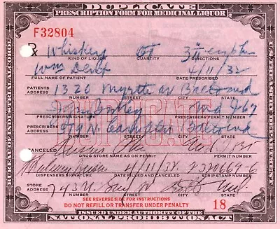 Original 1932 Prohibition Prescription Whiskey Pharmacy Doctor Bar Baltimore MD • $49.94