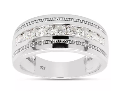 1/2ct Round Lab Created Moissanite Milgrain Wedding Band Ring In Sterling Silver • $85.17